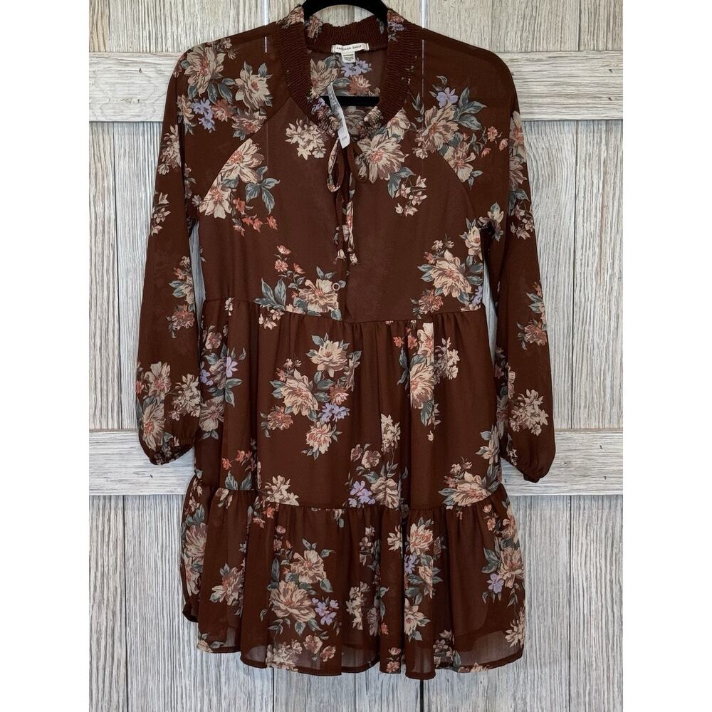 American‎ Eagles Outfitters Beautiful Fall Vibe Floral Dress Color Brown Size S